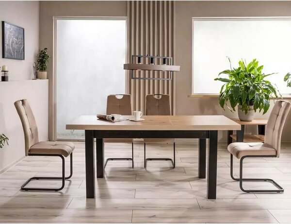 Scaun AXO, bej/negru, stofa catifelata/metal, 43x47x101 cm