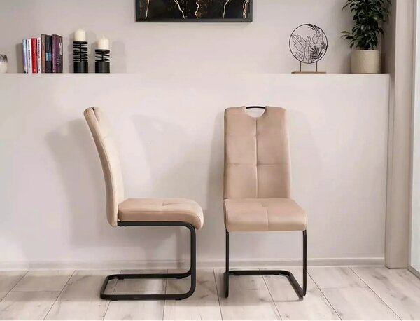 Scaun AXO, bej/negru, stofa catifelata/metal, 43x47x101 cm