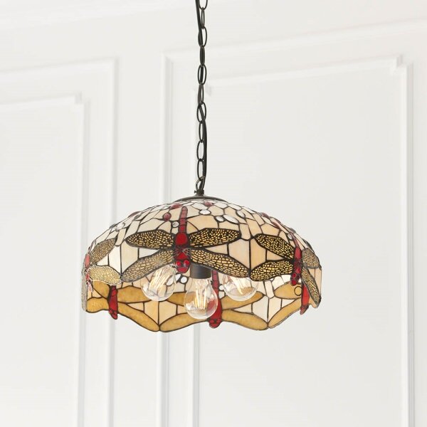 Endon 70824 - Lustru suspendat pe lanț Tiffany DRAGONFLY 3xE27/60W/230V, diametru 41 cm