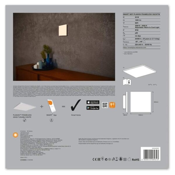 Ledvance - Lumină de plafon cu LED-uri Dimmer SMART + FRAMELESS LED/20W/230V Wi-Fi