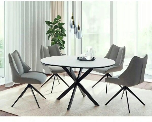 Masa extensibila GASTON, alb mat cu efect de marmura, ceramica/metal