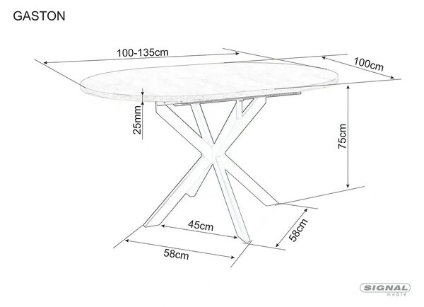 Masa extensibila GASTON, alb mat cu efect de marmura, ceramica/metal