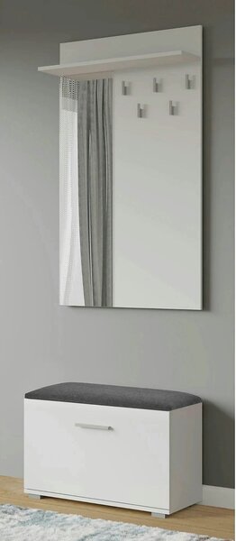 Cuier de perete cu oglinda LIMA PR-1, alb, PAL laminat, 70x20x120 cm