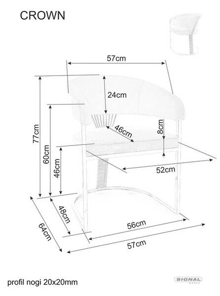Scaun bej tapitat CROWN, stofa catifelata/metal, 57x64x77 cm