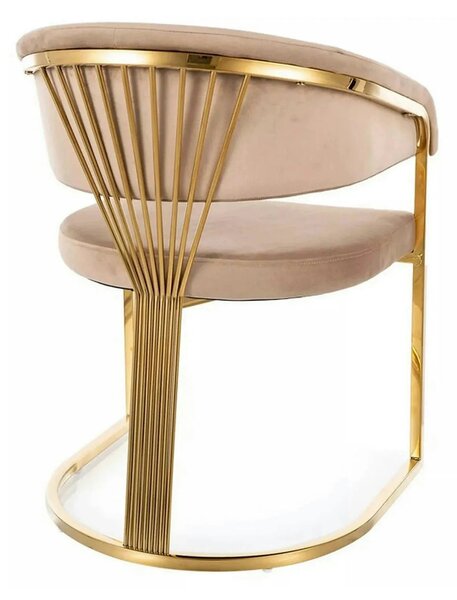 Scaun bej tapitat CROWN, stofa catifelata/metal, 57x64x77 cm