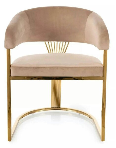 Scaun bej tapitat CROWN, stofa catifelata/metal, 57x64x77 cm