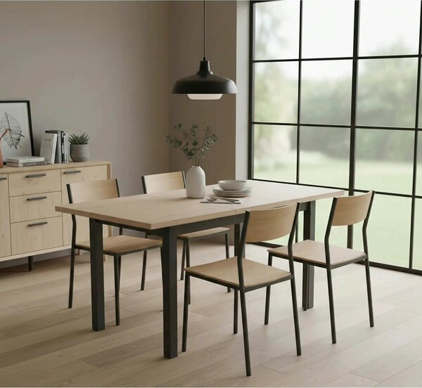 Masa extensibila ADAM, stejar artisan/negru, PAL laminat, 100/140x60x7