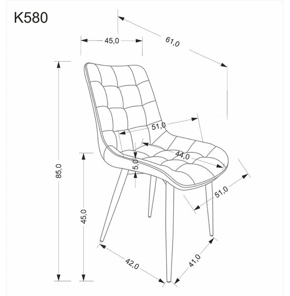 Scaun K580, gri - HLR 21, stofa catifelata/otel, 51x61x85 cm