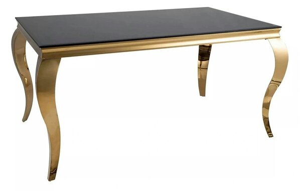 Masa PRINCE, negru/auriu, sticla/metal, 150x90x75 cm