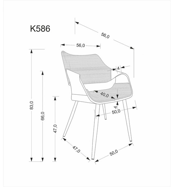 Scaun K586, negru - Bluvel 19, stofa catifelata/placaj indoit, 56x55x7