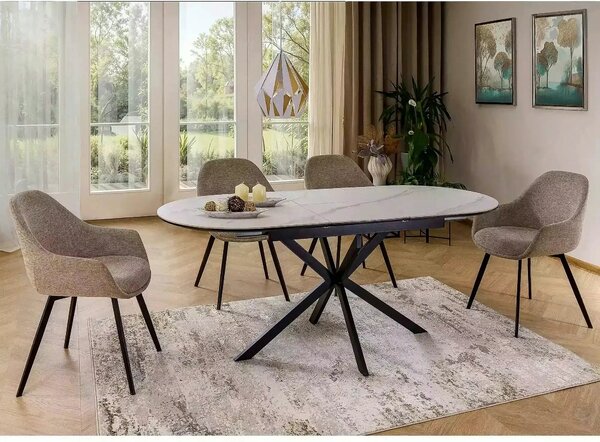 Masa extensibila pentru sufragerie GASTON, alb/negru, ceramica/metal