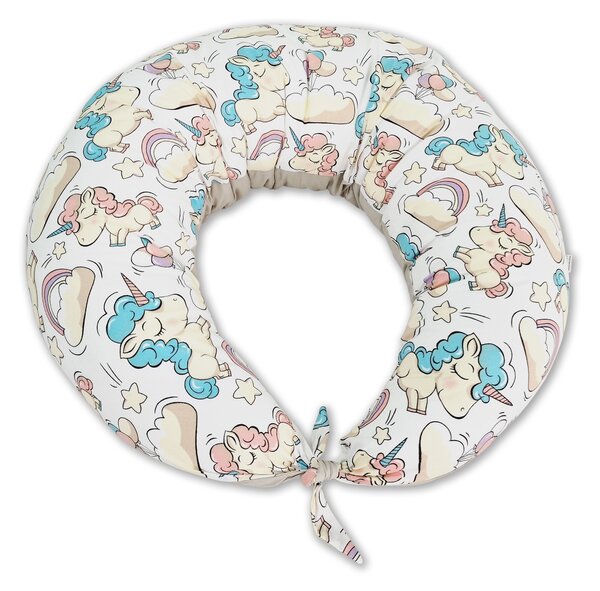Perna gravide multifunctionala 8 in 1 Kidizi Luna Beige Unicorn 230x35 cm, husa detasabila din bumbac