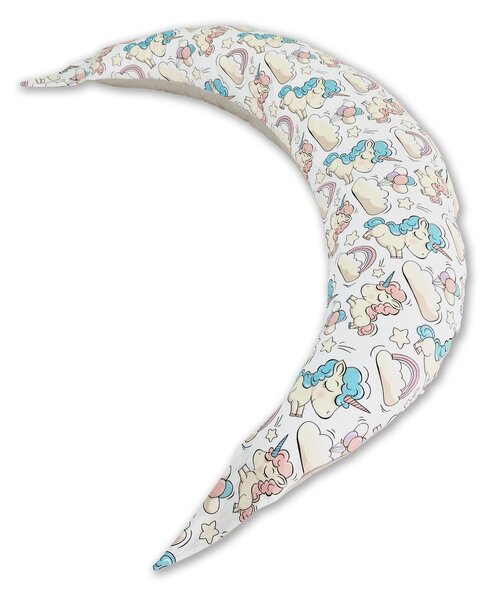 Perna gravide multifunctionala 8 in 1 Kidizi Luna Beige Unicorn 230x35 cm, husa detasabila din bumbac