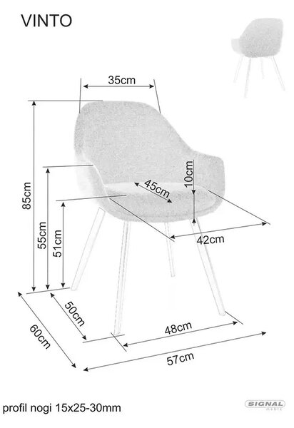 Scaun VINTO, bej - Brego 34, stofa clasica/metal, 57x45x85 cm