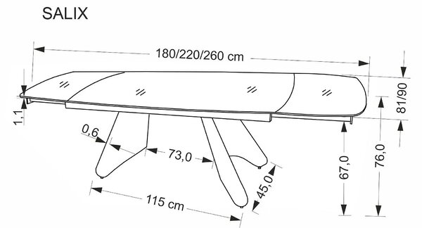Masa extensibila SALIX, travertin/casmir, piatra sinterizata/otel, 180