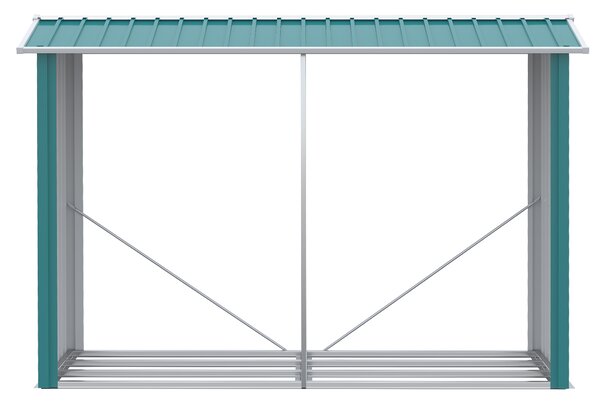 Outsunny Magazie de Depozitare a Buștenilor, Casă pentru Lemne de Foc din Otel Galvanizat cu Podea Înălțată, 240x86x160 cm, Verde | Aosom Romania