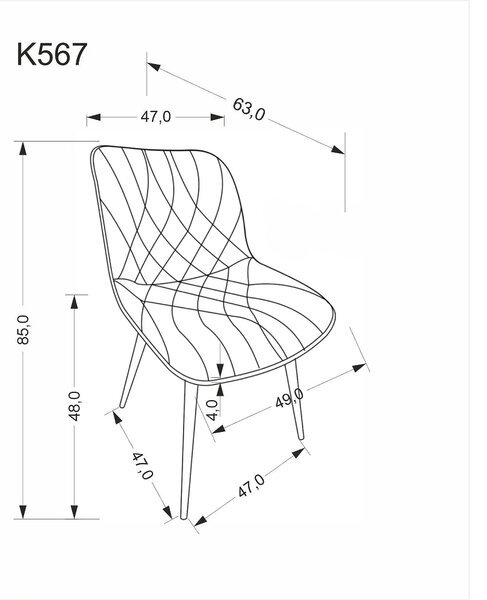 Scaun K567, bej - Havana 2, stofa catifelata/otel, 47x63x85 cm