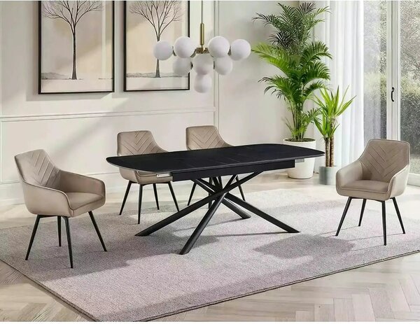 Masa extensibila VECTOR, negru mat cu efect de marmura, ceramica/metal