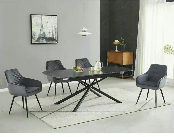 Masa extensibila VECTOR, negru mat cu efect de marmura, ceramica/metal