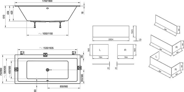 Ravak Formy 01 Slim cada dreptunghiulară 170x75 cm alb C691300000