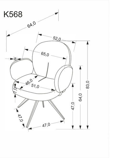 Scaun K568, gri/negru, stofa clasica/otel, 65x64x82 cm