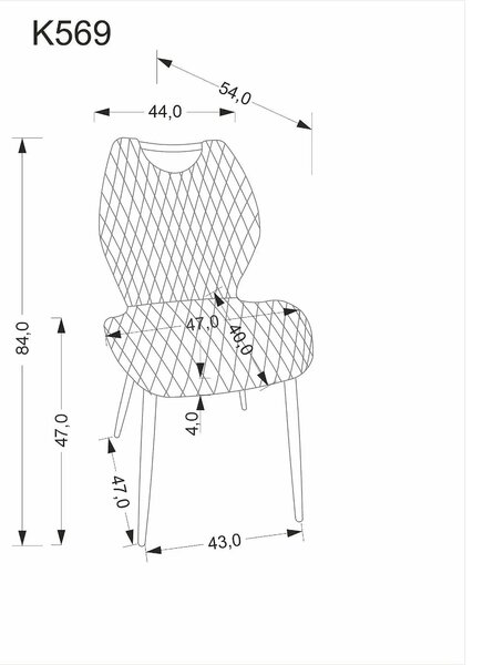 Scaun K569, negru - HLR 66, stofa catifelata/otel, 47x54x84 cm