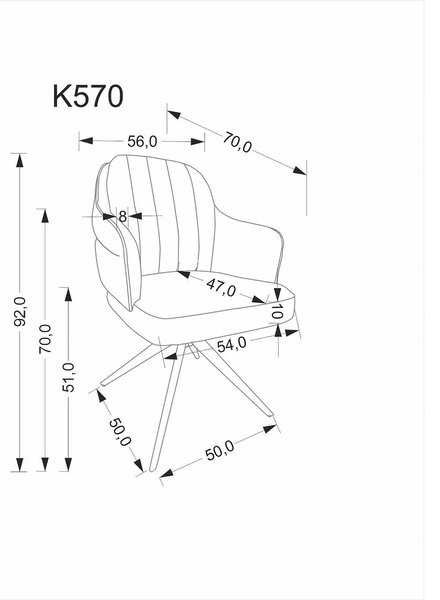 Scaun K570, scortisoara/negru, stofa/otel, 61x70x92 cm