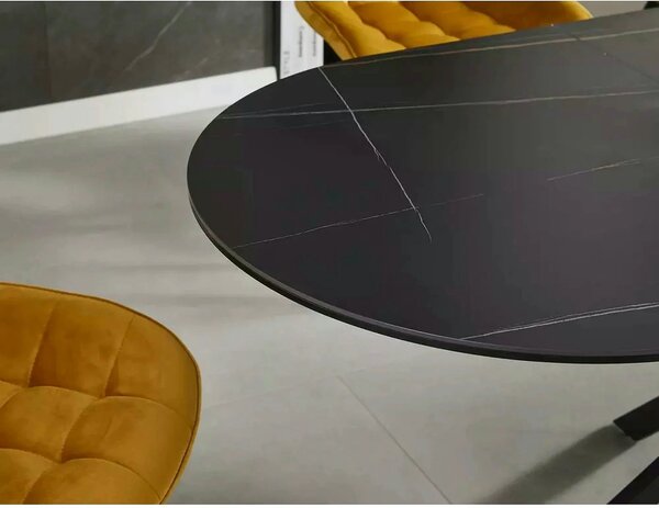 Masa extensibila GASTON, negru mat cu efect de marmura, ceramica/metal