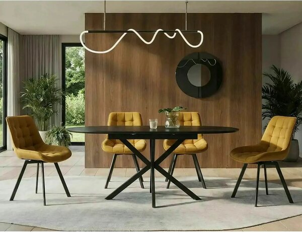 Masa extensibila GASTON, negru mat cu efect de marmura, ceramica/metal