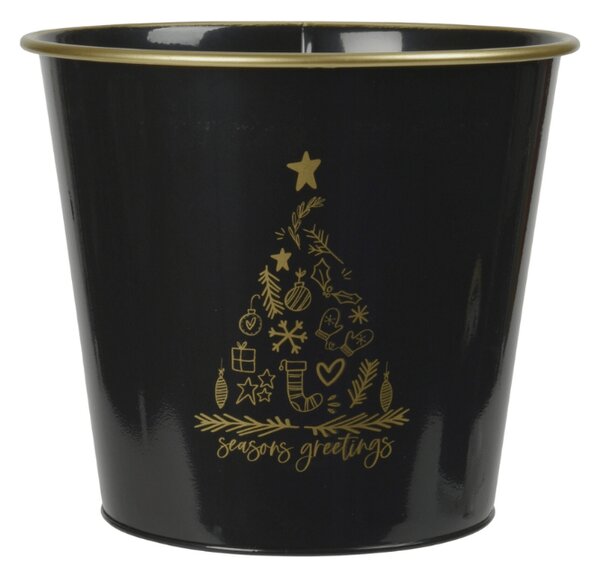 Ghiveci de Craciun SEASONS GREETINGS 30 cm, negru / auriu