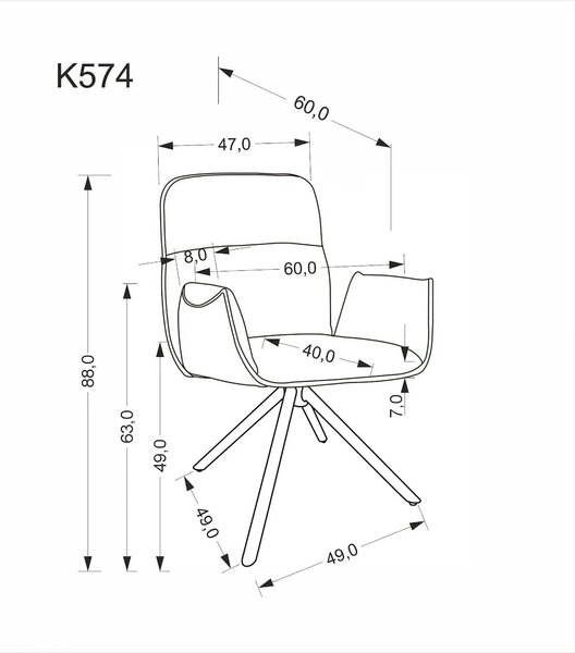 Scaun K574, gri/negru, stofa catifelata/otel, 60x60x88 cm