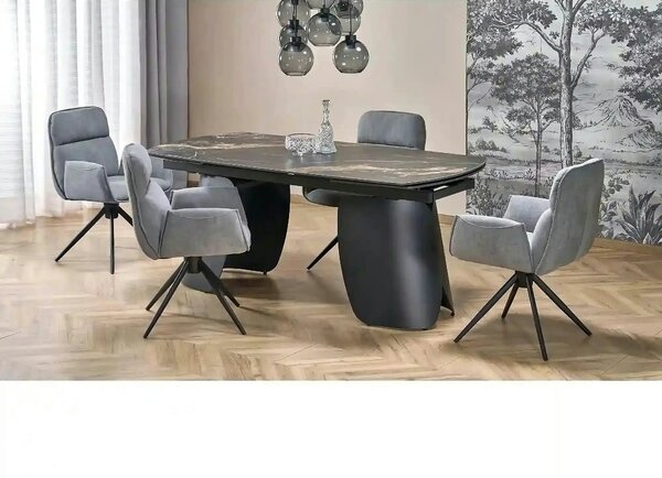 Scaun K574, gri/negru, stofa catifelata/otel, 60x60x88 cm
