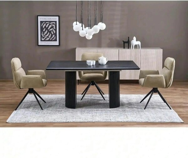 Scaun K574, bej inchis/negru, stofa catifelata/otel, 60x60x88 cm