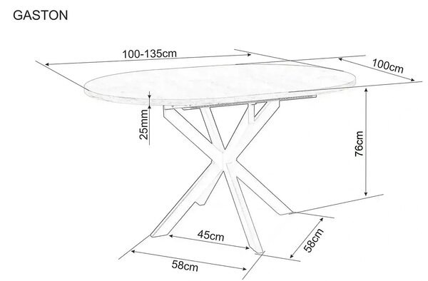 Masa extensibila GASTON, negru mat cu efect de marmura, ceramica/metal