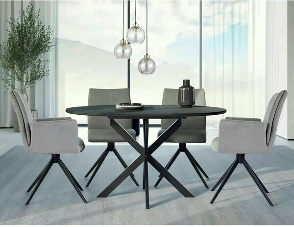 Masa extensibila GASTON, negru mat cu efect de marmura, ceramica/metal