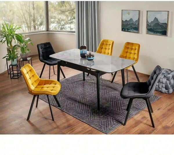 Masa extensibila SENTO, gri cu efect de marmura, ceramica/lemn, 120/18