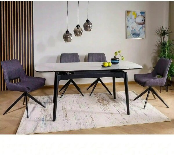 Masa extensibila SENTO, alb cu efect de marmura, ceramica/lemn, 120/18