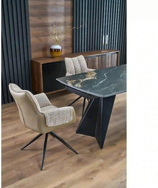 Scaun K579, maro/negru, stofa clasica/piele ecologica/otel, 65x64x87 c