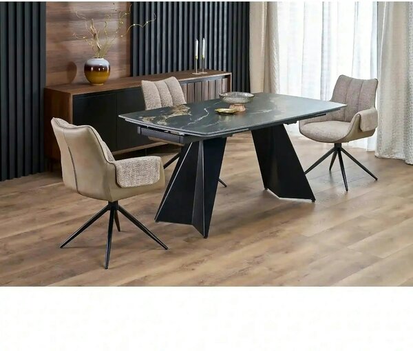 Scaun K579, maro/negru, stofa clasica/piele ecologica/otel, 65x64x87 c