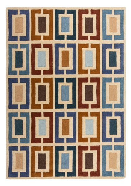 Covor albastru/portocaliu țesut manual din lână 80x150 cm Retro Blocks – Flair Rugs