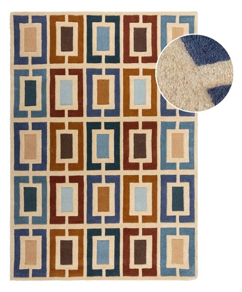 Covor albastru/portocaliu țesut manual din lână 80x150 cm Retro Blocks – Flair Rugs
