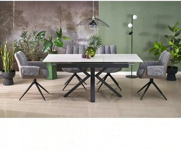 Scaun K579, gri/negru, stofa clasica/piele ecologica/otel, 65x64x87 cm