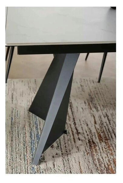Masa extensibila LACONI, alb cu efect de marmura, ceramica/metal, 160/