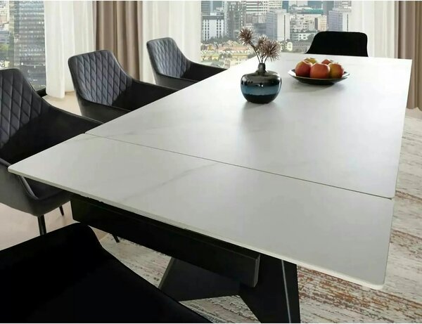 Masa extensibila LACONI, alb cu efect de marmura, ceramica/metal, 160/