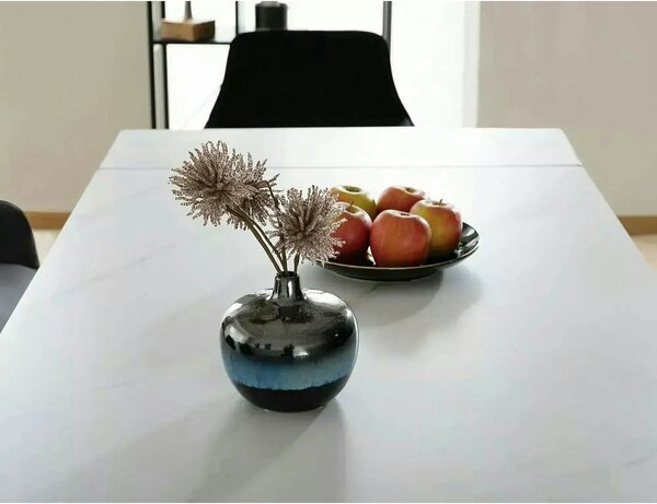 Masa extensibila LACONI, alb cu efect de marmura, ceramica/metal, 160/