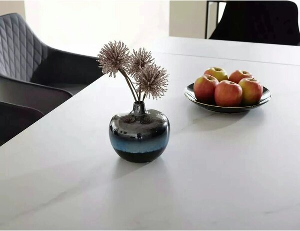 Masa extensibila LACONI, alb cu efect de marmura, ceramica/metal, 160/