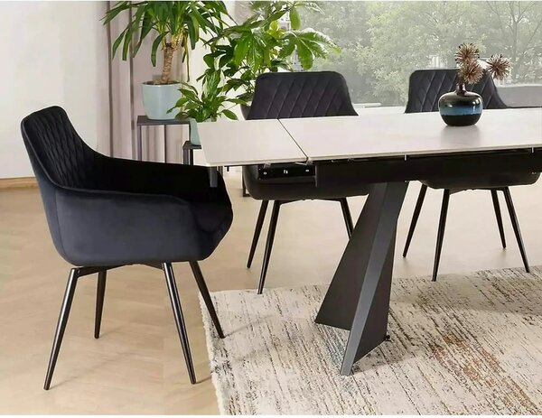 Masa extensibila LACONI, alb cu efect de marmura, ceramica/metal, 160/
