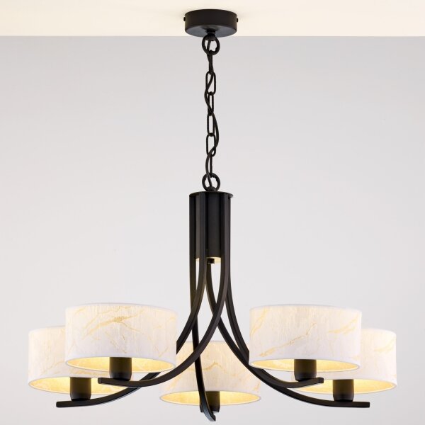 Jupiter 2104 - Lustră pe lanț ARTHUR 5xE27/15W/230V alb/negru/decor marmură