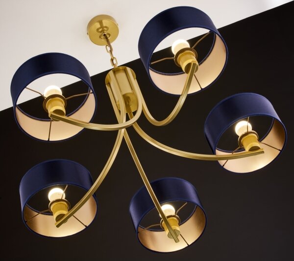 Jupiter 2094 - Candelabru ARTHUR suspendat cu lanț, 5xE27/15W/230V, albastru/auriu