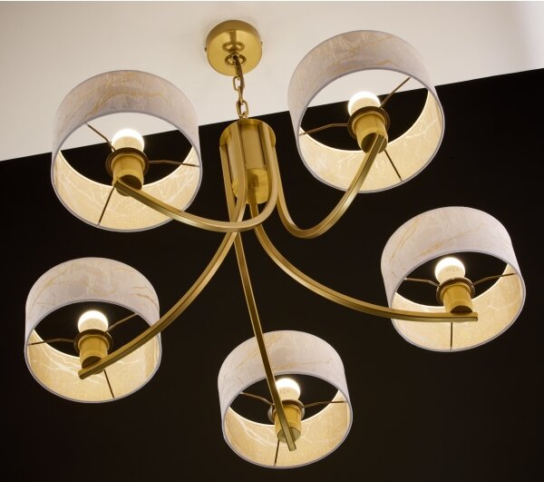 Jupiter 2097 - Candelabru suspendat pe lanț ARTHUR 5xE27/15W/230V alb/auriu/decor marmură